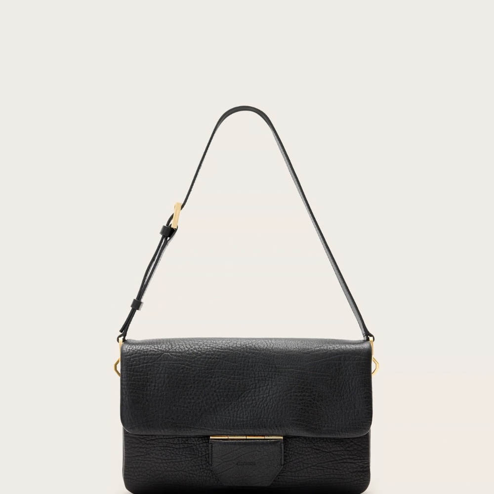 NWT Black All Saints Ondine Grain Leather Shoulder Bag